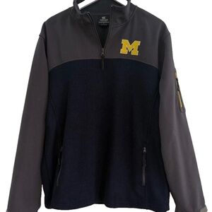 Univ of Michigan Fleece Sweater Navy 1/4 Zip Pockets Pullover Men Lg Colosseum